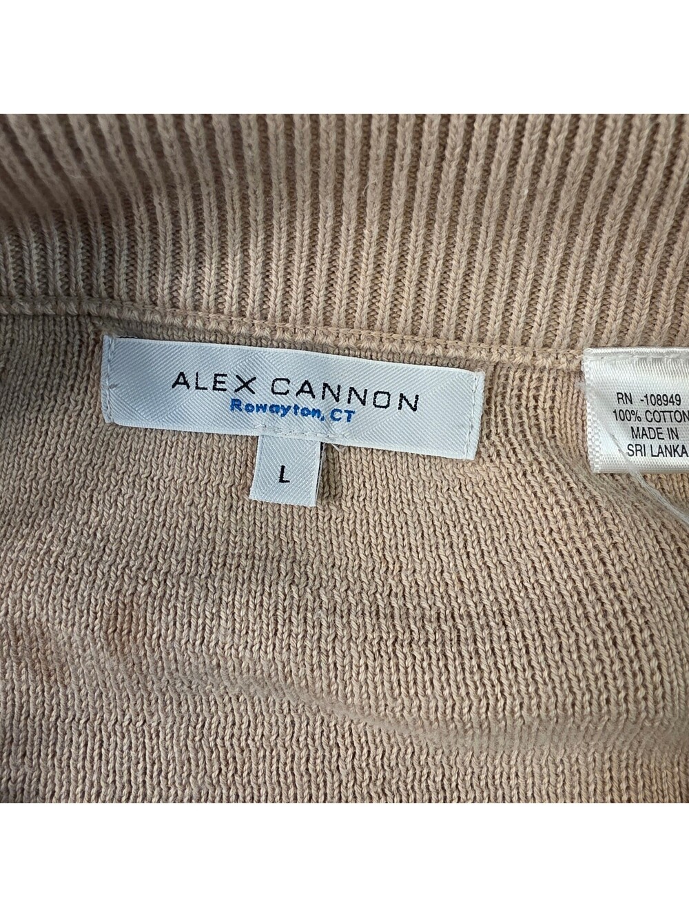Alex Cannon Men's Quarter Zip Cable Knit Sweater Beige with Elbow Patches size L - Picture 12 of 13